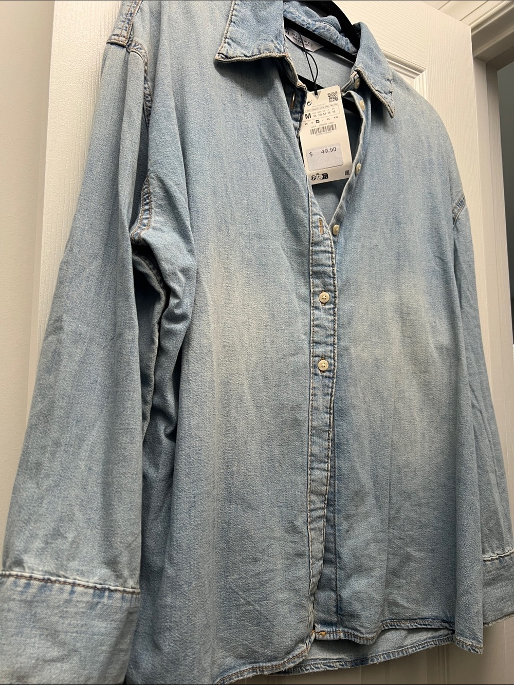 Zara Light Blue Denim Button-Down Shirt - Picture 2 of 4